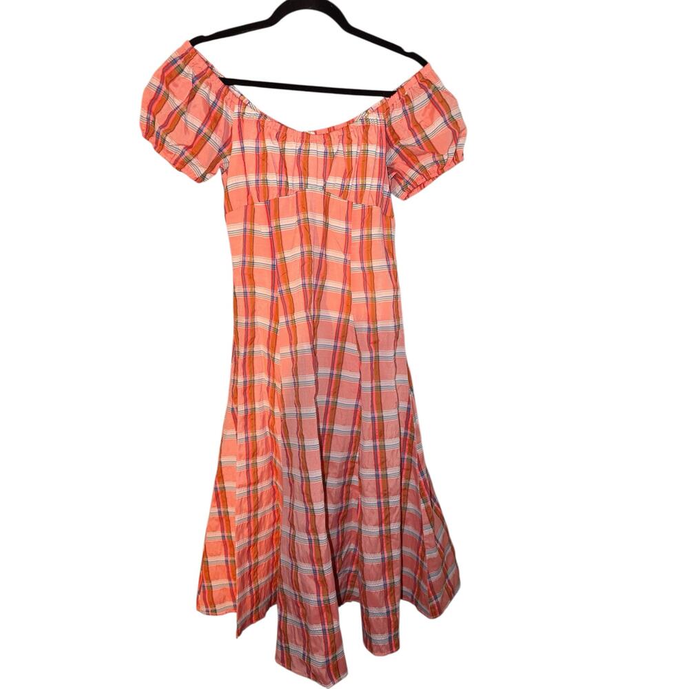 Corey Lynn Calter Cordelia Midi Dress Medium Plaid Seersucker Cotton Blend NWT - Picture 2 of 7